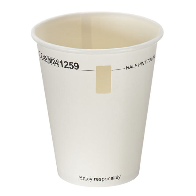 Half Pint To Line (284ml) White Paper Tumbler with Window (Aqueous Lined)	