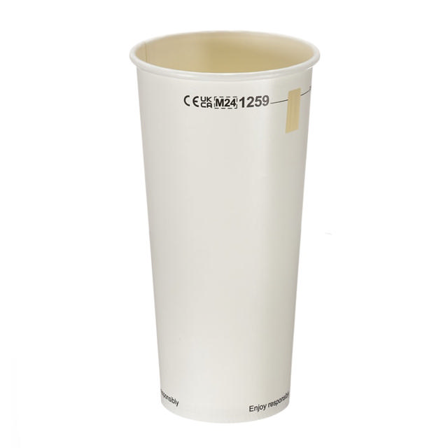Pint To Line (568ml) White Paper Tumbler with Window (Aqueous Lined)