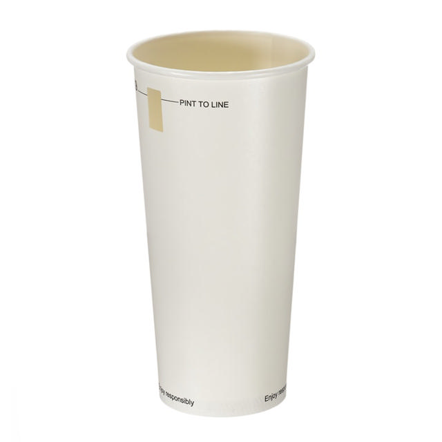 Pint To Line (568ml) White Paper Tumbler with Window (Aqueous Lined)