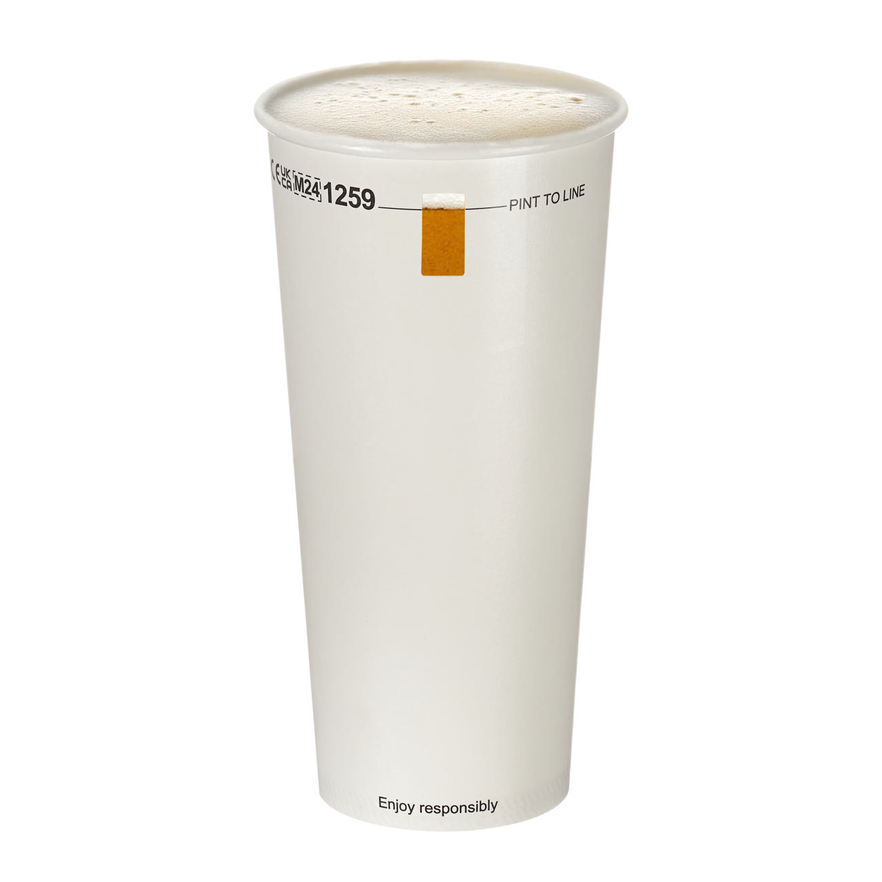 Pint To Line (568ml) White Paper Tumbler with Window (Aqueous Lined)