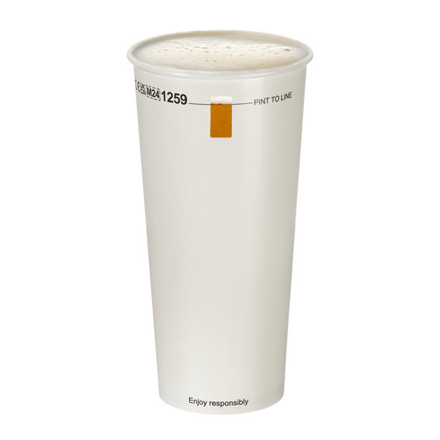 Pint To Line (568ml) White Paper Tumbler with Window (Aqueous Lined)