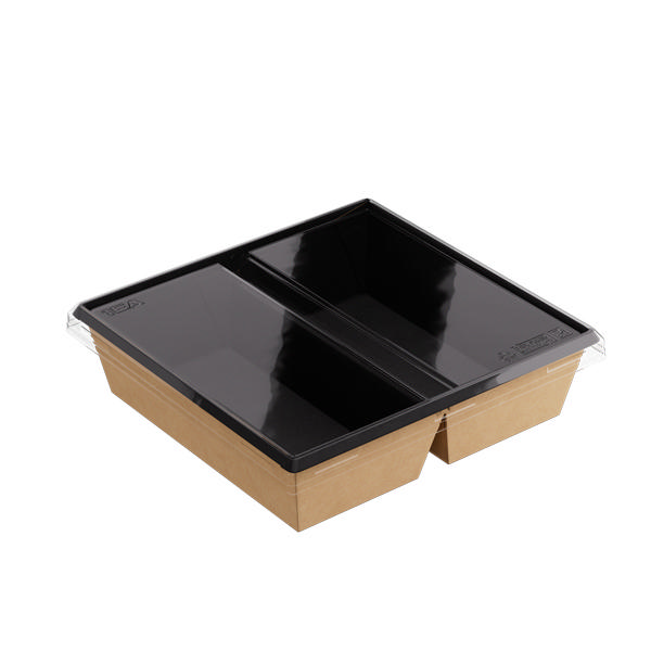 1200ml Kraft/Black Two Compartment OneClick (PO Lined)