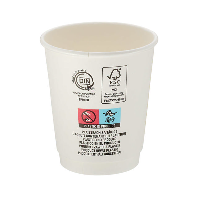 8oz White Double Wall Hot Cup (Aqueous Lined)