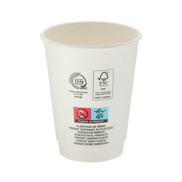 12oz White Double Wall Hot Cup (Aqueous Lined)