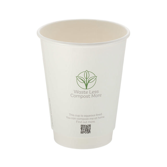 12oz White Double Wall Hot Cup (Aqueous Lined)