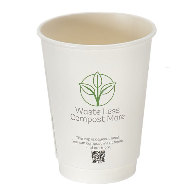 12oz White Double Wall Hot Cup (Aqueous Lined)