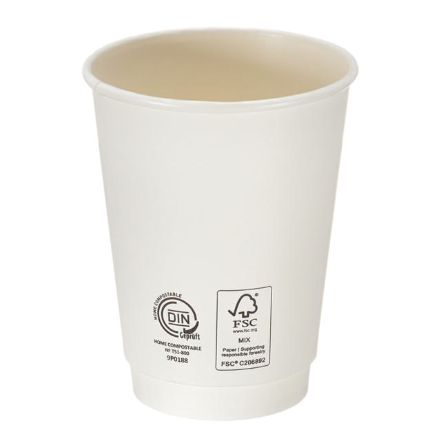 12oz White Double Wall Hot Cup (Aqueous Lined)