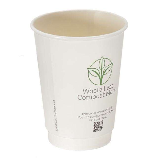 12oz White Double Wall Hot Cup (Aqueous Lined)