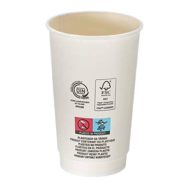 16oz White Double Wall Hot Cup (Aqueous Lined)
